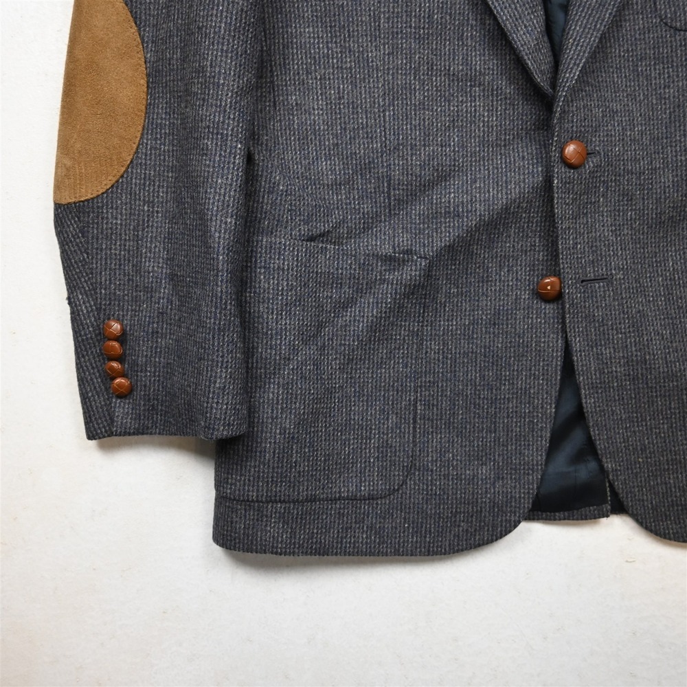Vtg USA Made 41R Blue Gray Nailshead Wool Tweed Blazer Suit Jacket Sport Coat - Picture 3 of 12